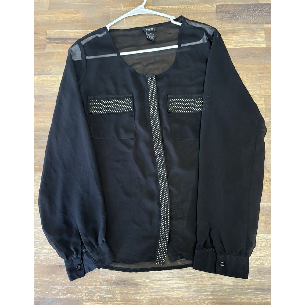 Women's Button-Down Long Sleeve Blouse All Seasons Collection Size M Black
